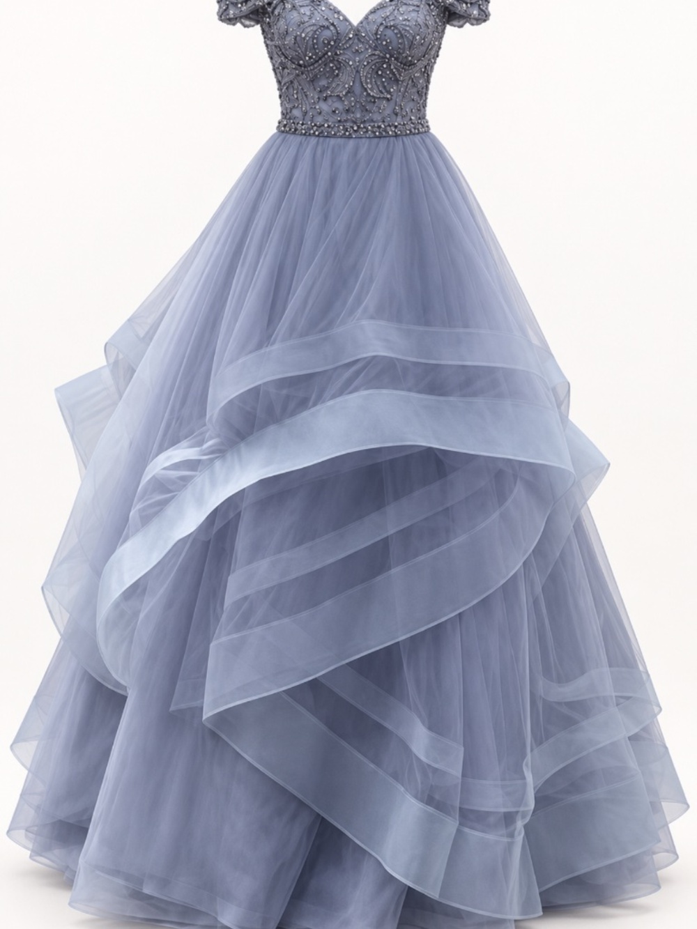 Terani Couture Silver Gray Beaded High-low Ball Gown, Size 8